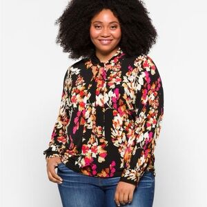 Karl Lagerfeld Paris Shoda Front Tie Knit Floral Blouse -1X - NWOT